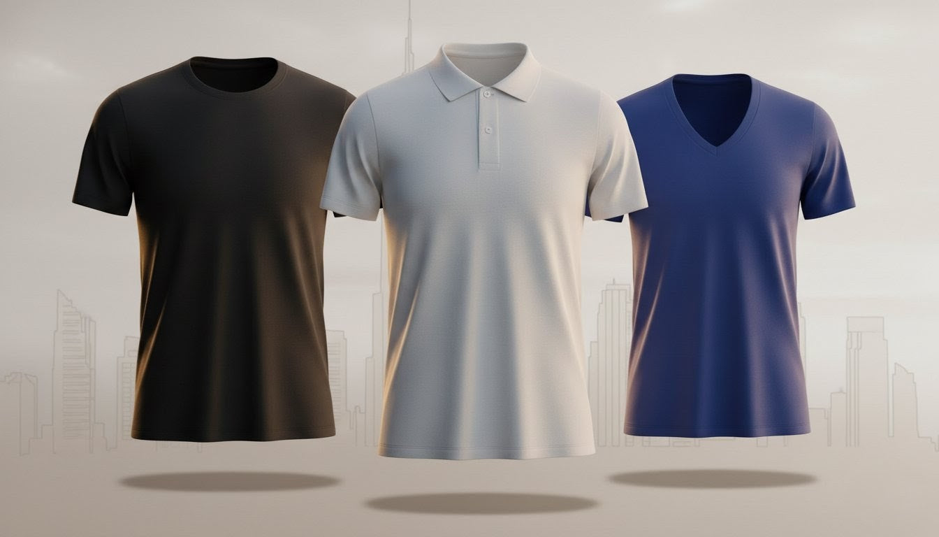 best t-shirt for UAE heat round neck vs v neck vs polo
