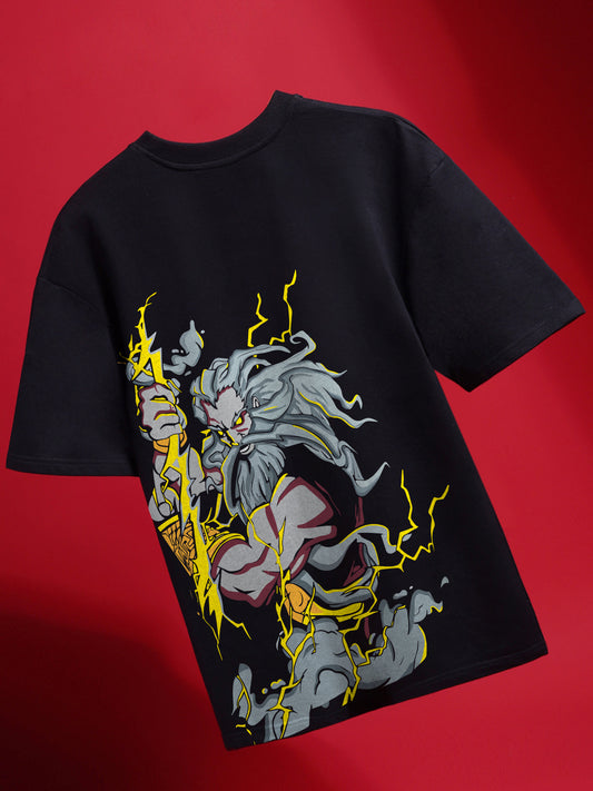 Black t-shirt with a graphic design of a dragon on a red background