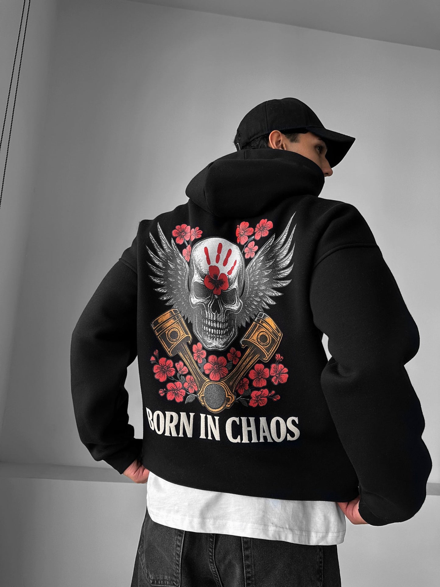 Born in Chaos Drop Shoulder Graphic Hoodie