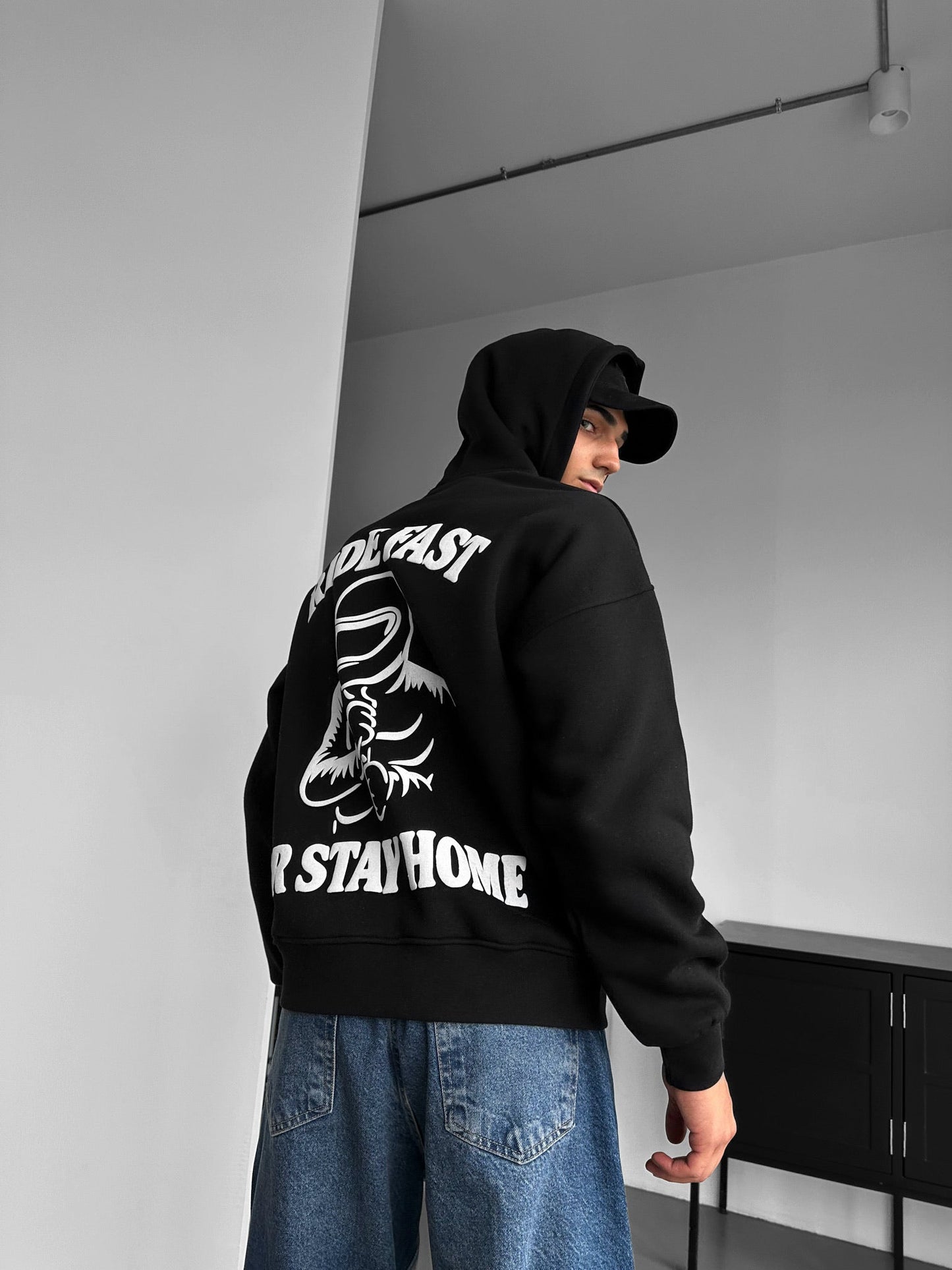 Ride Fast Or Stay Home Drop Shoulder Graphic Hoodie