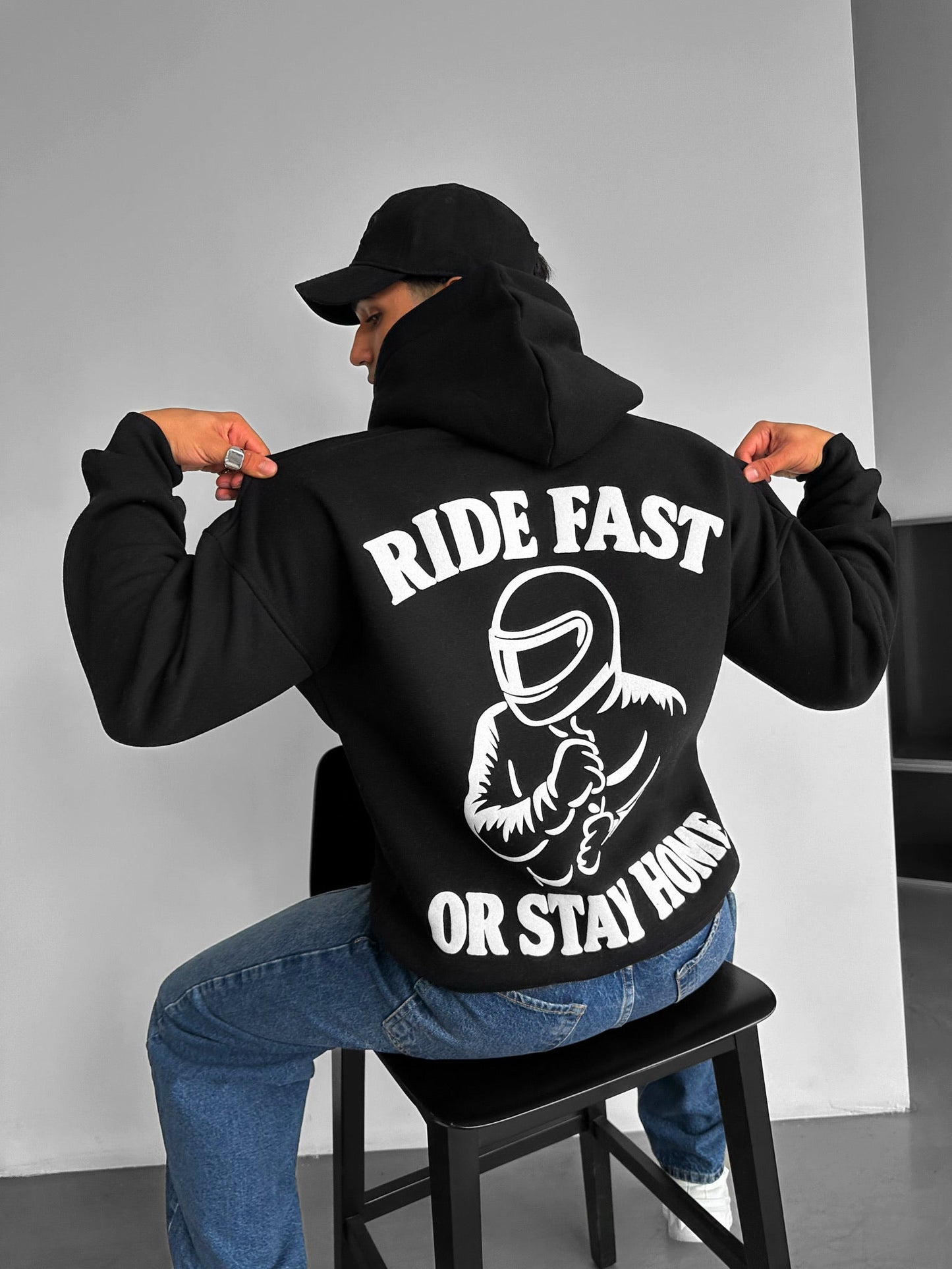 Ride Fast Or Stay Home Drop Shoulder Graphic Hoodie