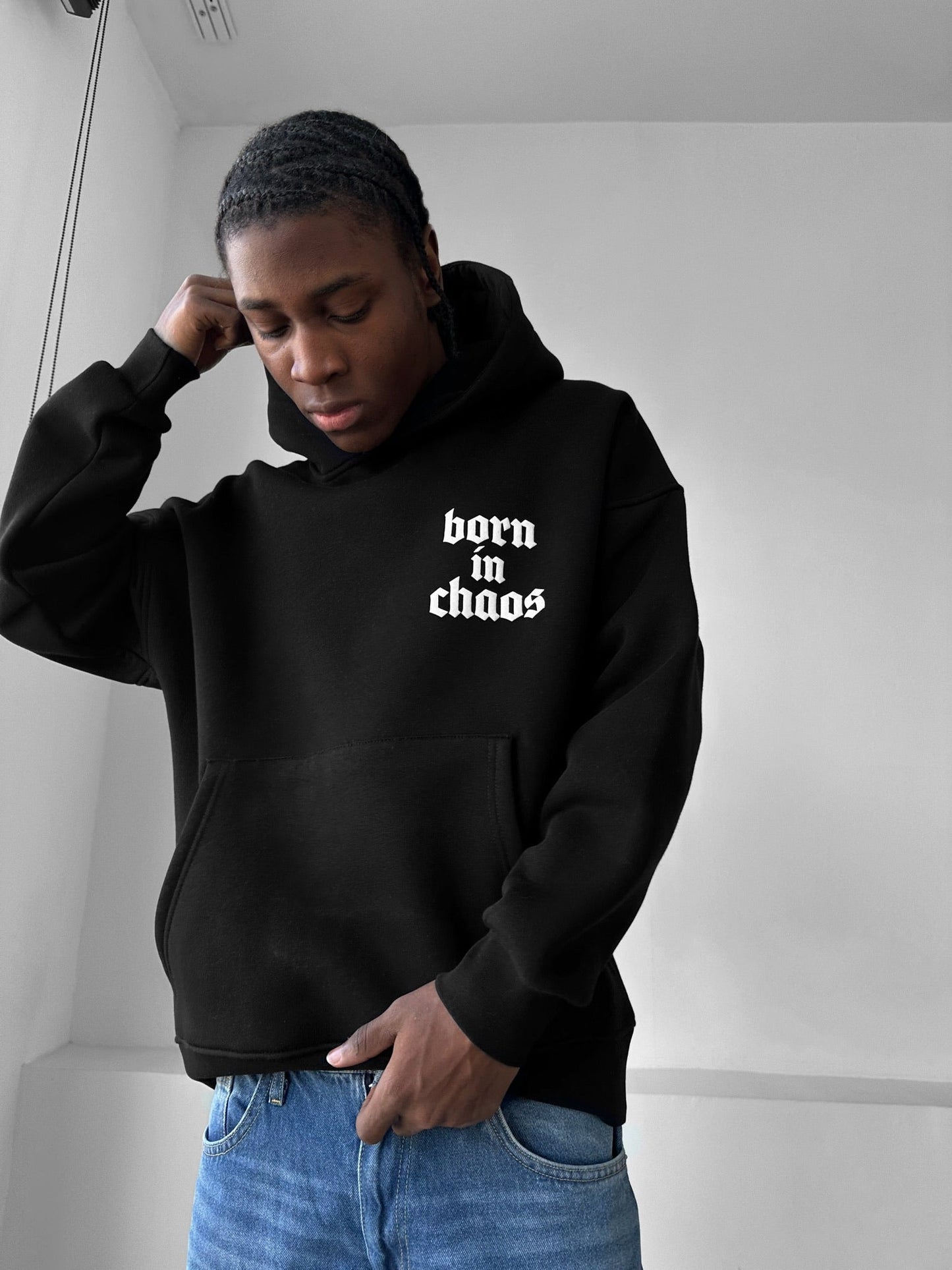 Born In Chaos Drop Shoulder Graphic Hoodie