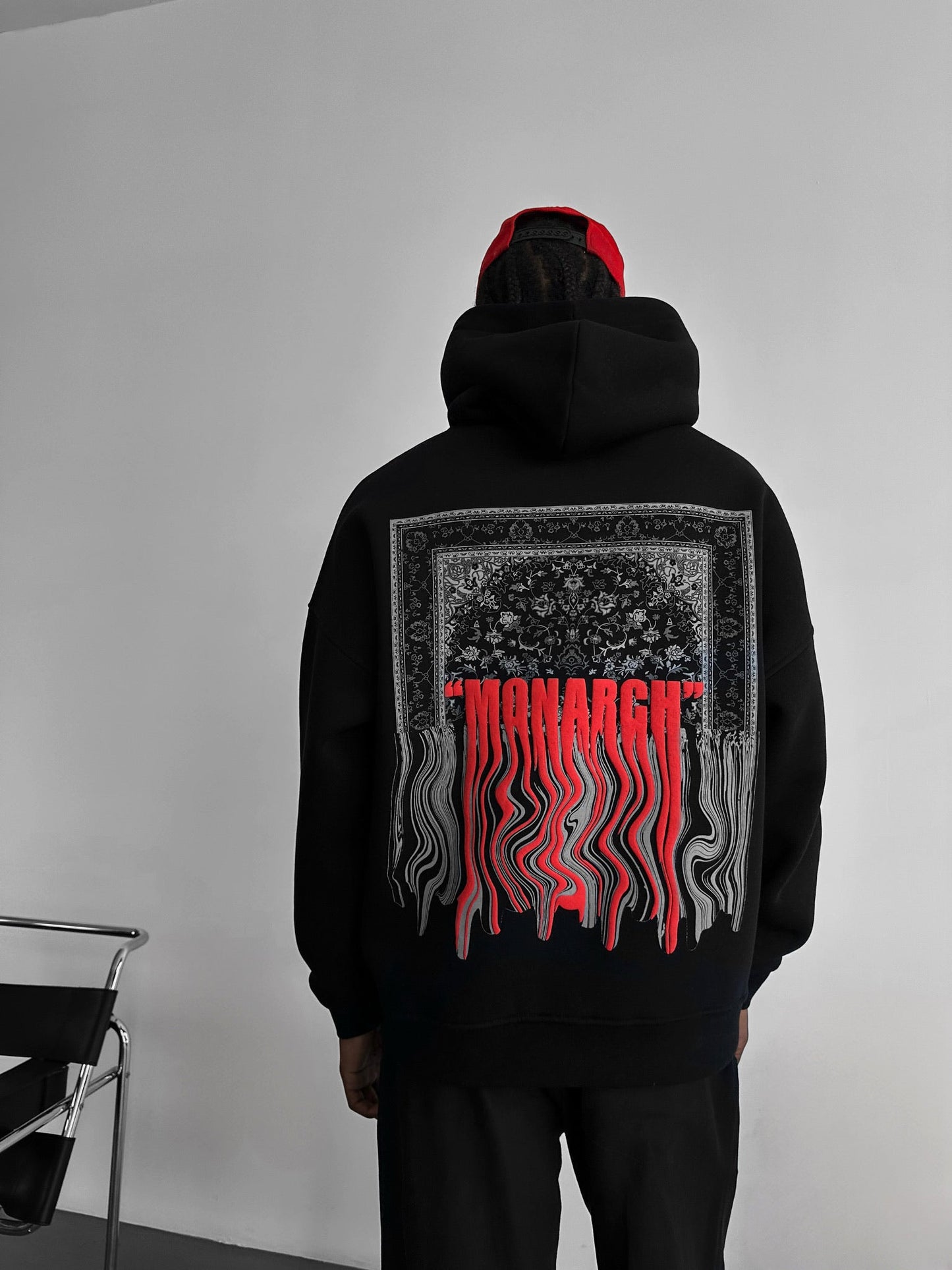 Monarch Red Drop Shoulder Graphic Hoodie