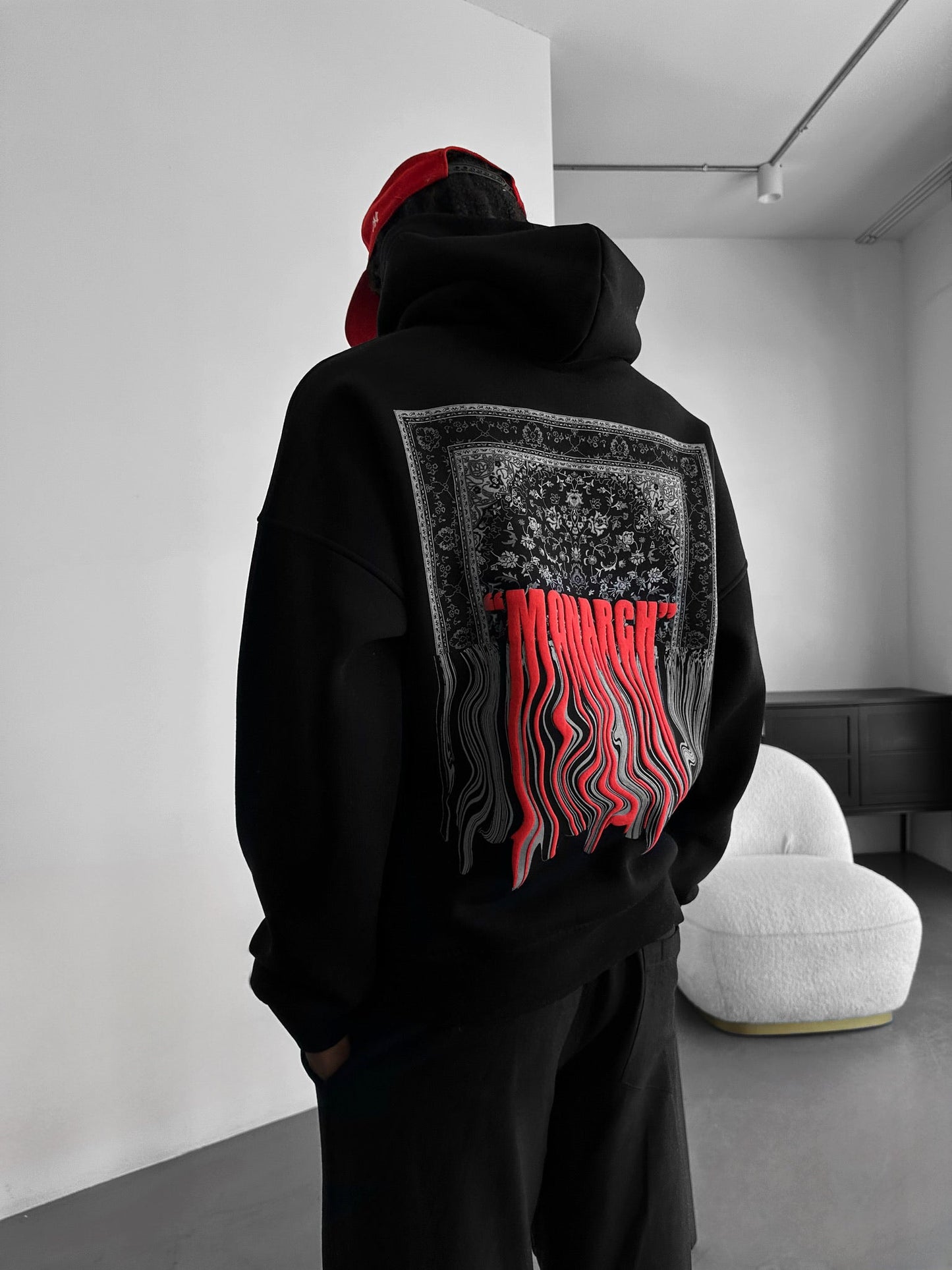 Monarch Red Drop Shoulder Graphic Hoodie