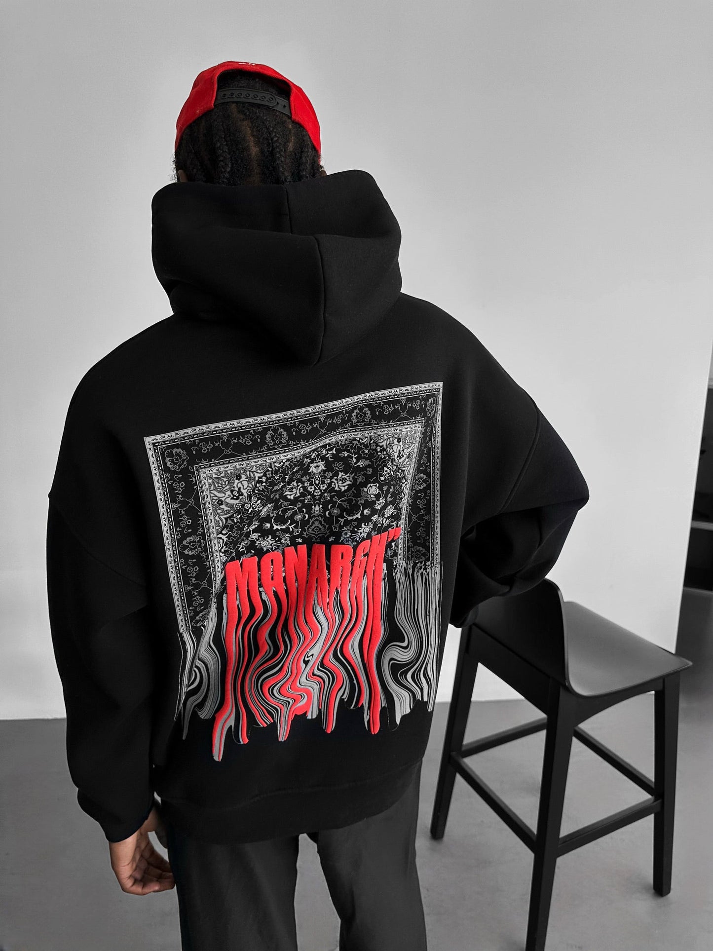 Monarch Red Drop Shoulder Graphic Hoodie