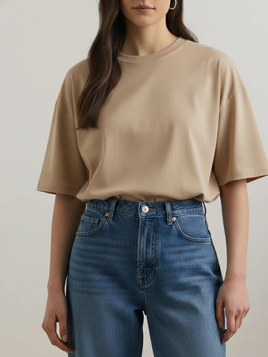 Classic Beige Oversize T-Shirt For Women