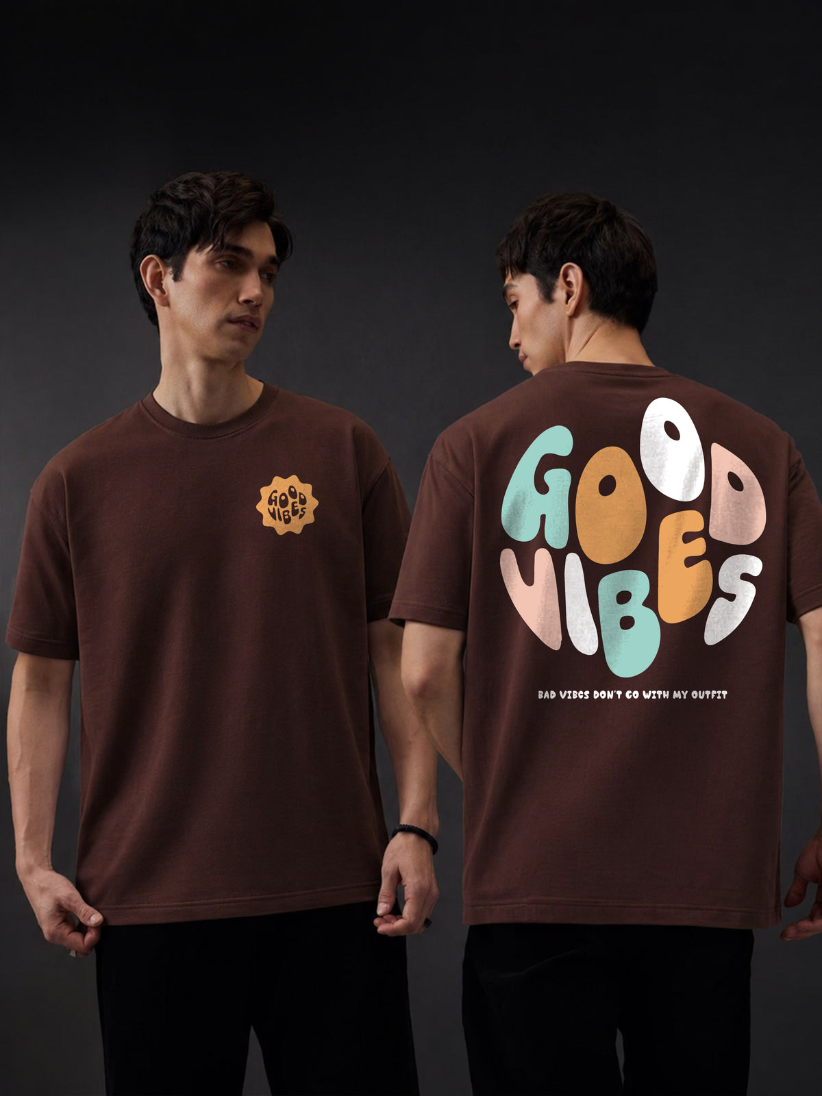 تيشيرت كبير الحجم بطبعة Good Vibes Only