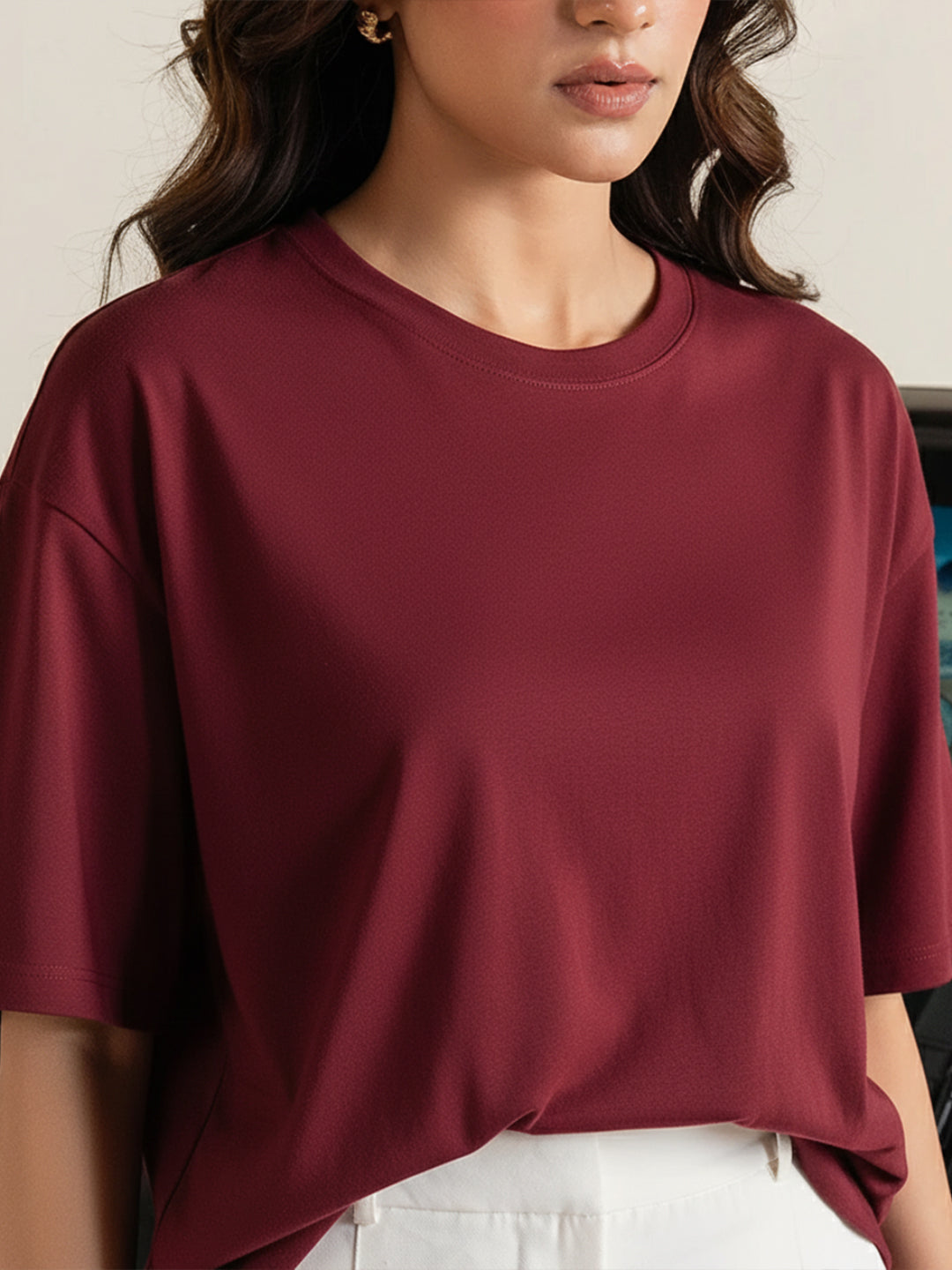 Classic Maroon Oversize T-Shirt For Women