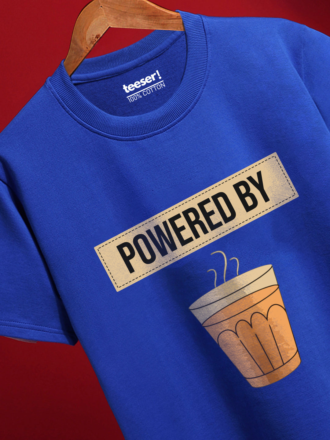 Powered by Chai Cotton White T-Shirt � Desi Tea Vibe Tee � Teeser