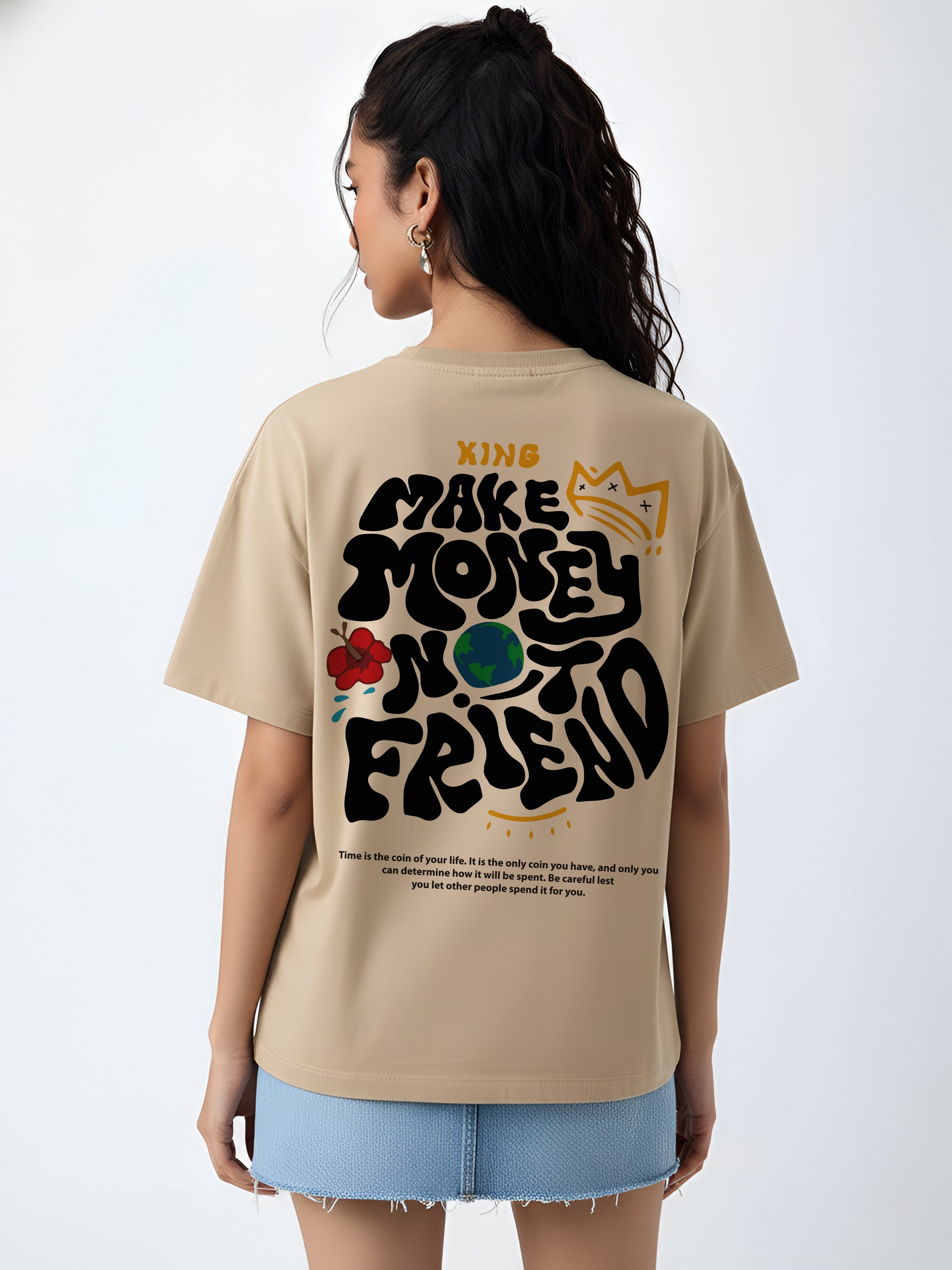 Make Money Not Friend Oversized Fit T-Shirt For Women