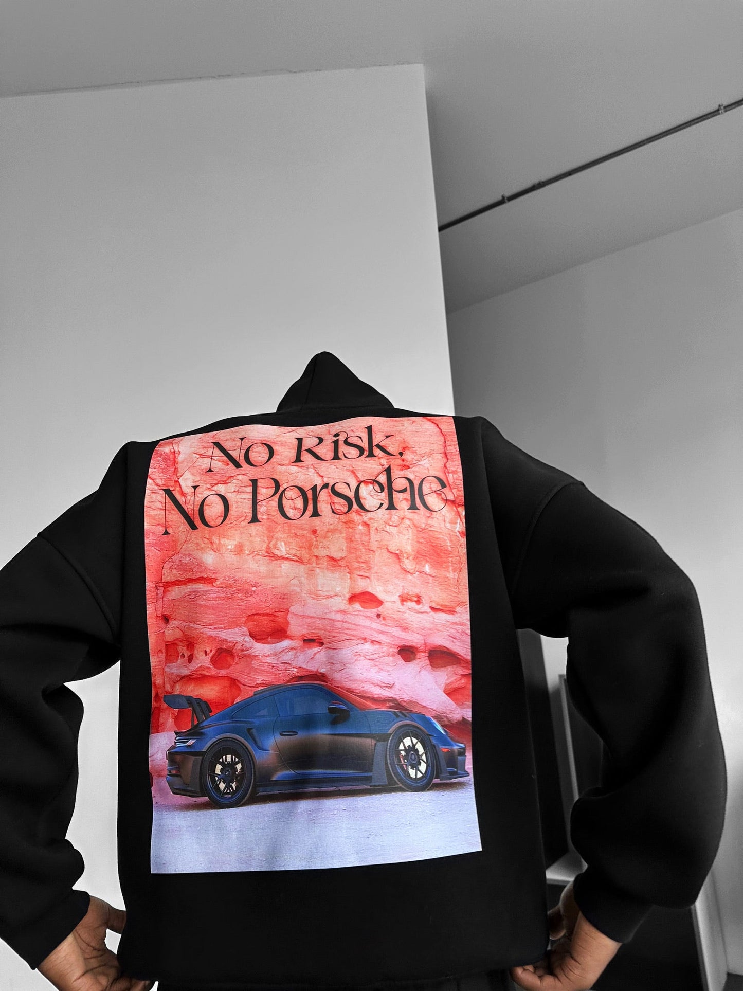 No Risk No Porsche Drop Shoulder Graphic Hoodie