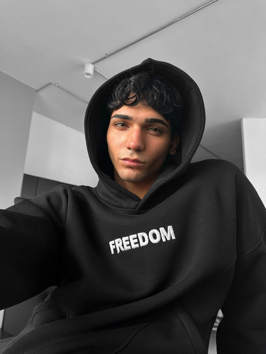 Freedom Drop Shoulder Graphic Black Hoodie