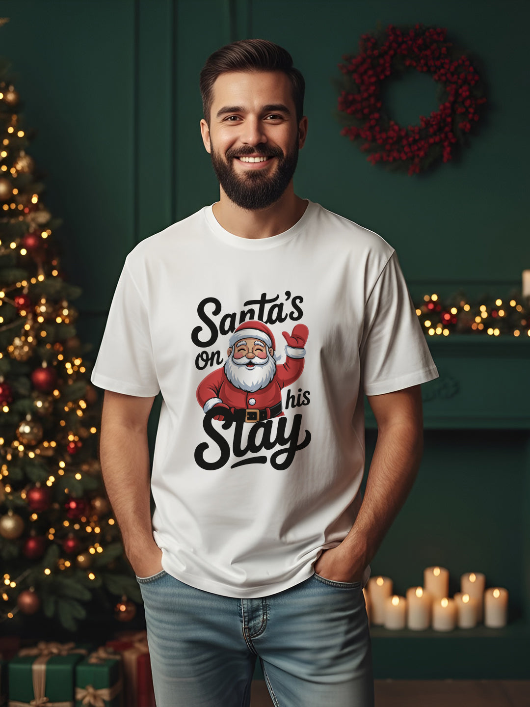 Santa's On His Stay Christmas Regular T-Shirt For Men