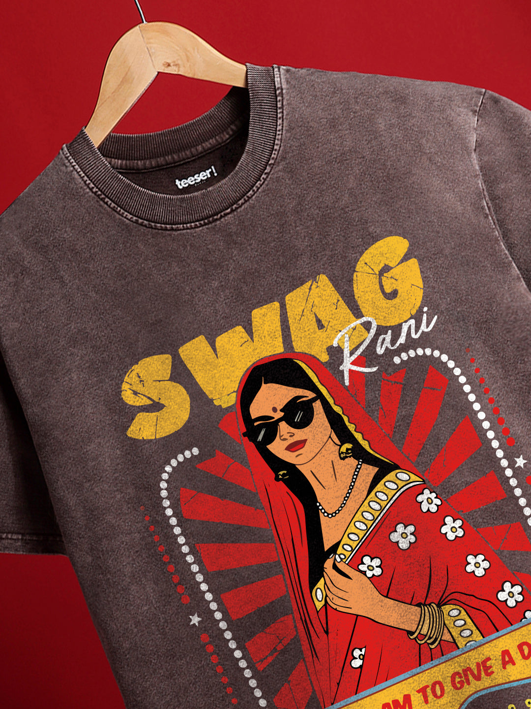 Tee Rani Swag Rani Crew Neck Cotton Oversized T-Shirt – Bold Graphic Tee – Teeser