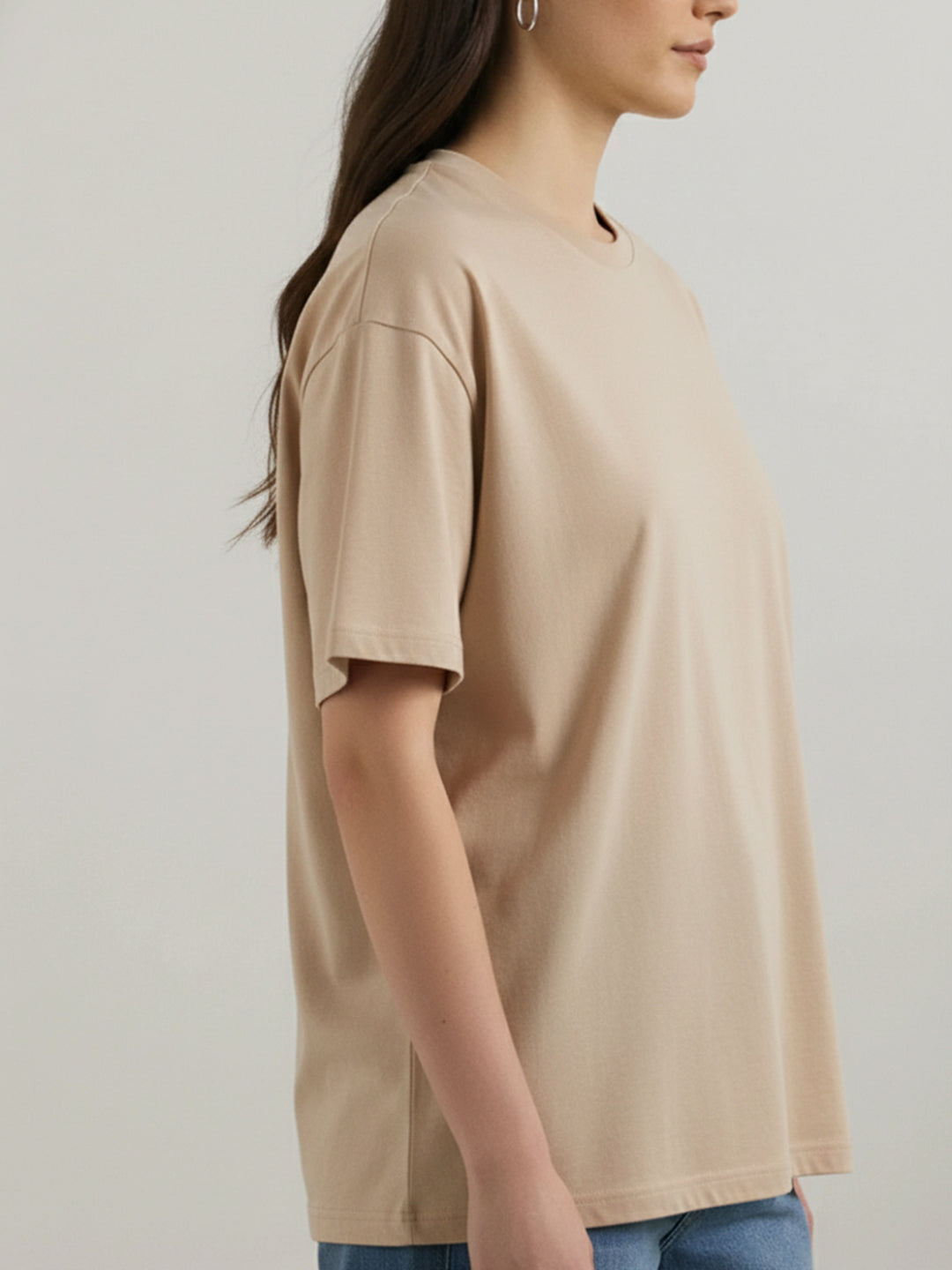 Classic Beige Oversize T-Shirt For Women