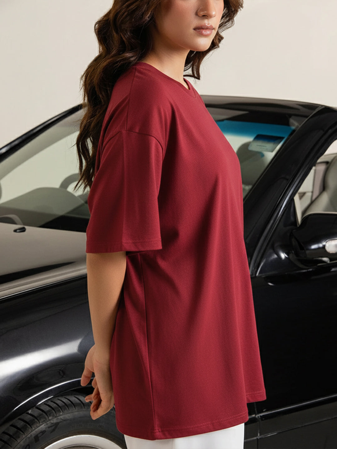 Classic Maroon Oversize T-Shirt For Women