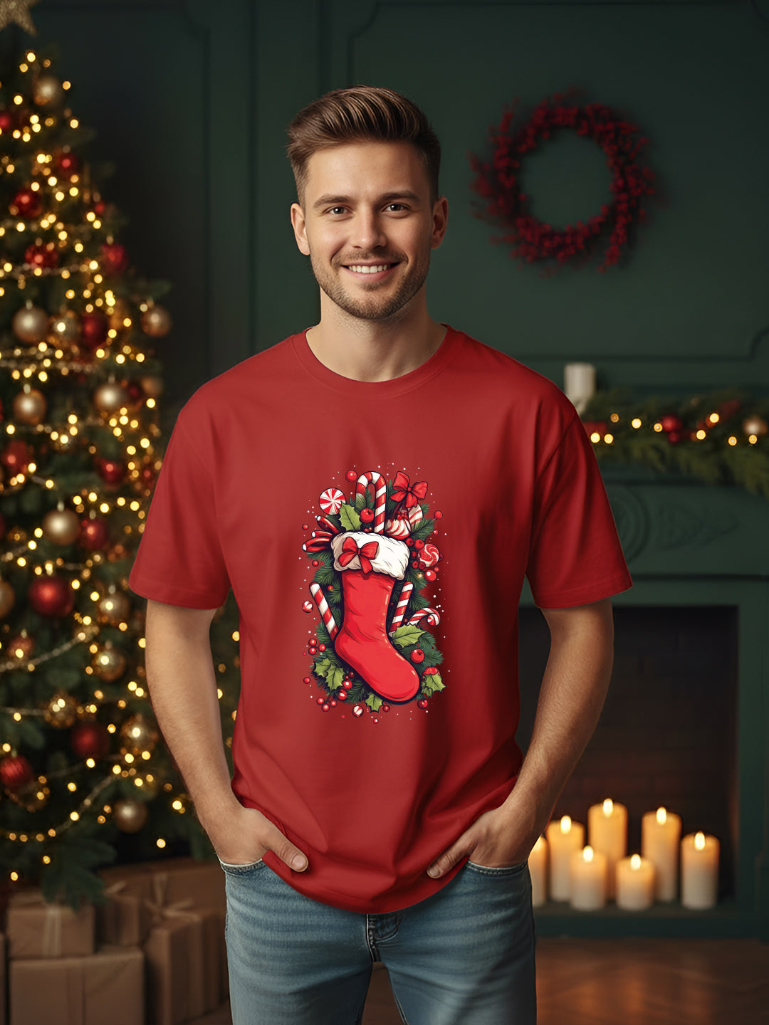 Santa Socks Christmas Regular T-Shirt For Men