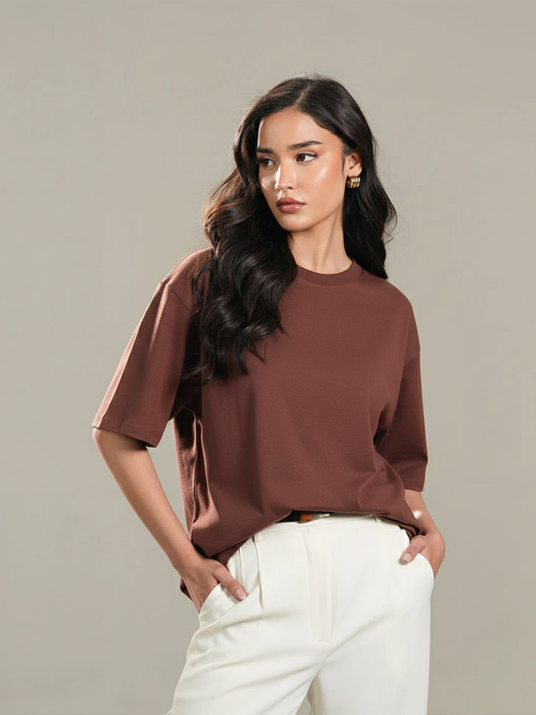 Classic Brown Oversize T-Shirt For Women