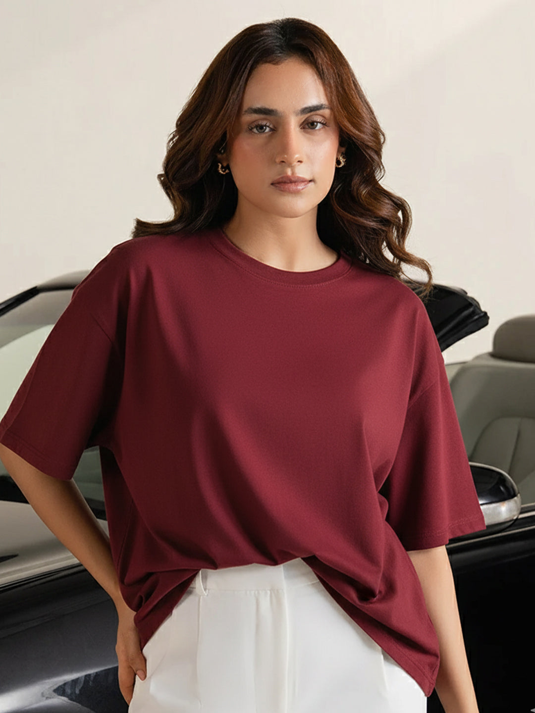 Classic Maroon Oversize T-Shirt For Women