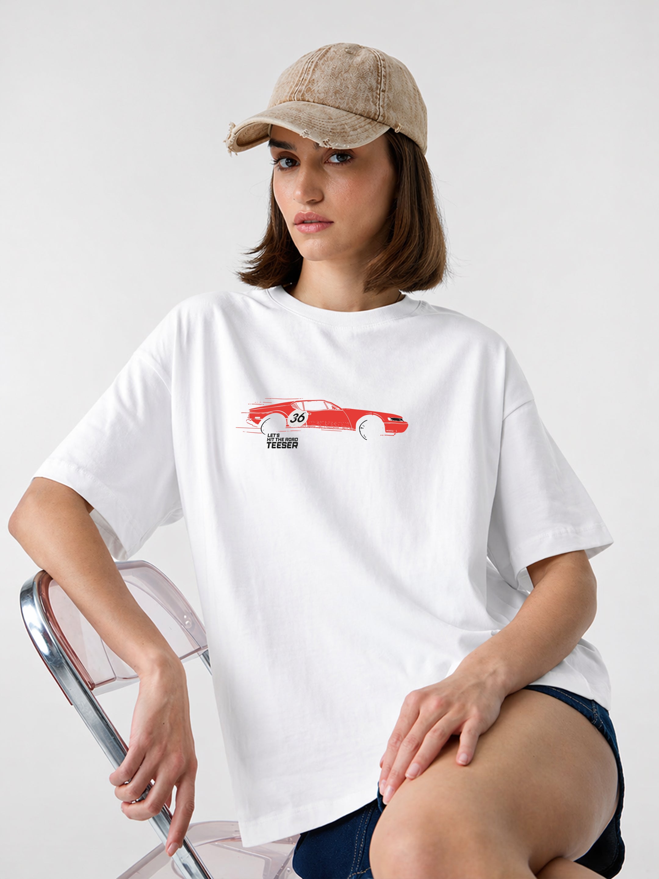 Let's Hit The Road Oversized Fit T-Shirt For Women