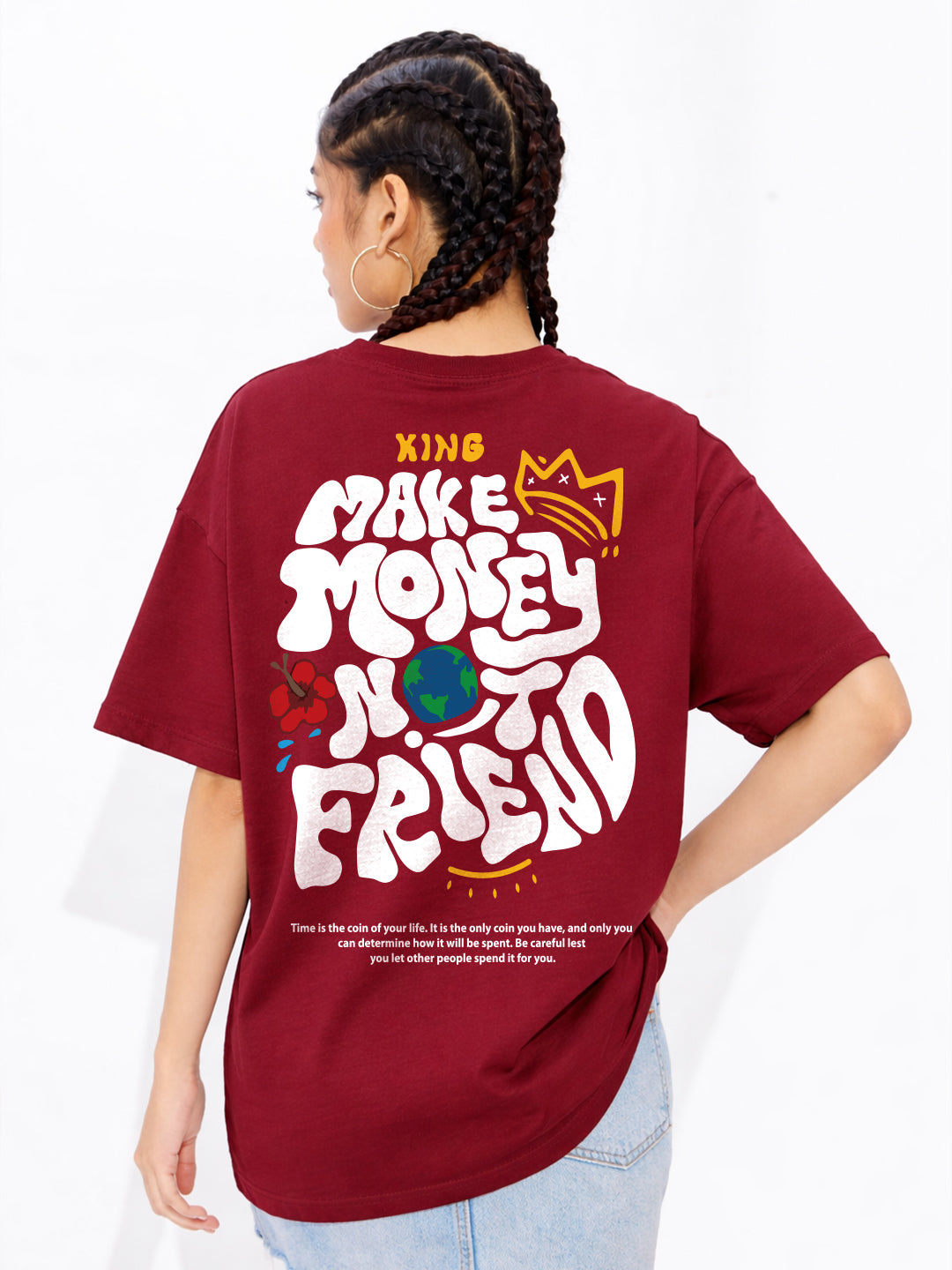 Make Money Not Friend Oversized Fit T-Shirt For Women