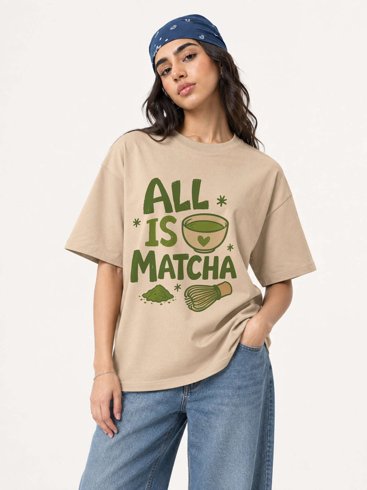 All Is Matcha Oversized T-Shirt - Beige
