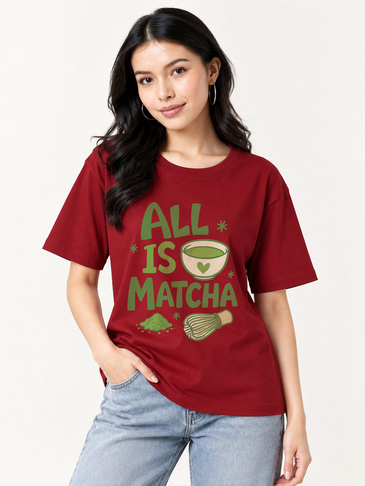 All Is Matcha Oversized T-Shirt - Maroon