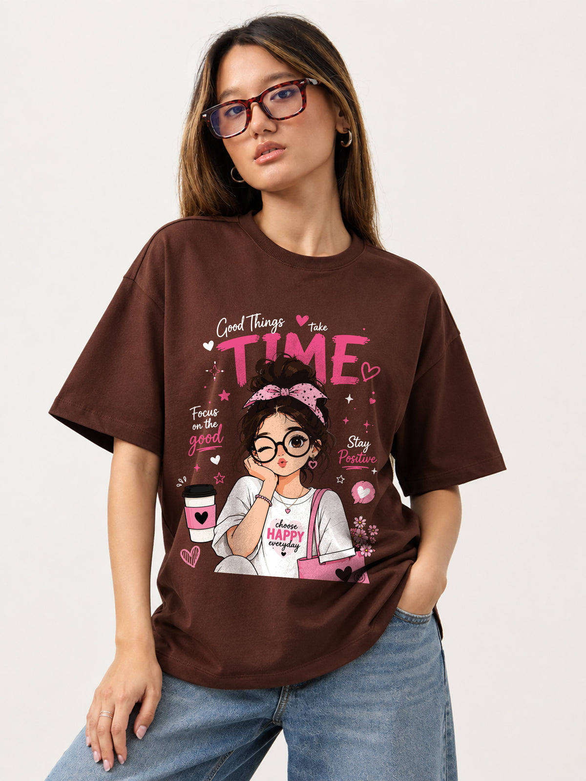 Good Things Take Time Oversized T-Shirt - Brown