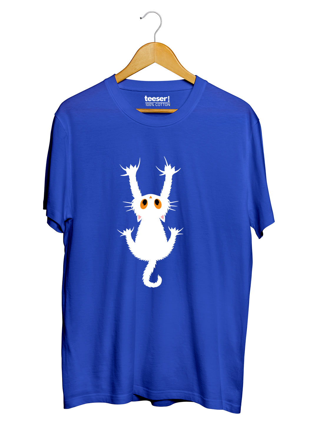 Hanging Cat Regular Fit T-Shirt - Blue
