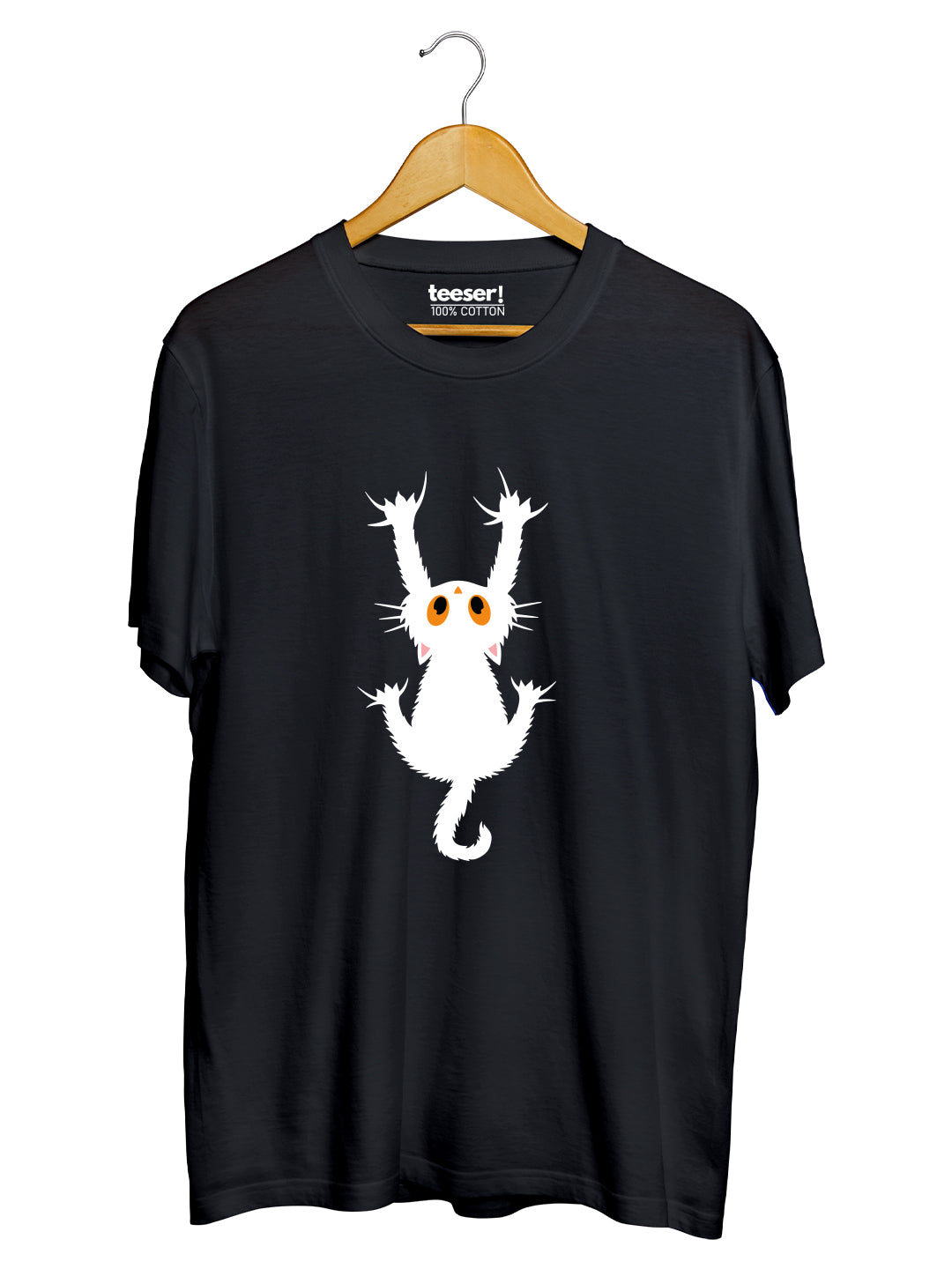 Hanging Cat Regular Fit T-Shirt - Black
