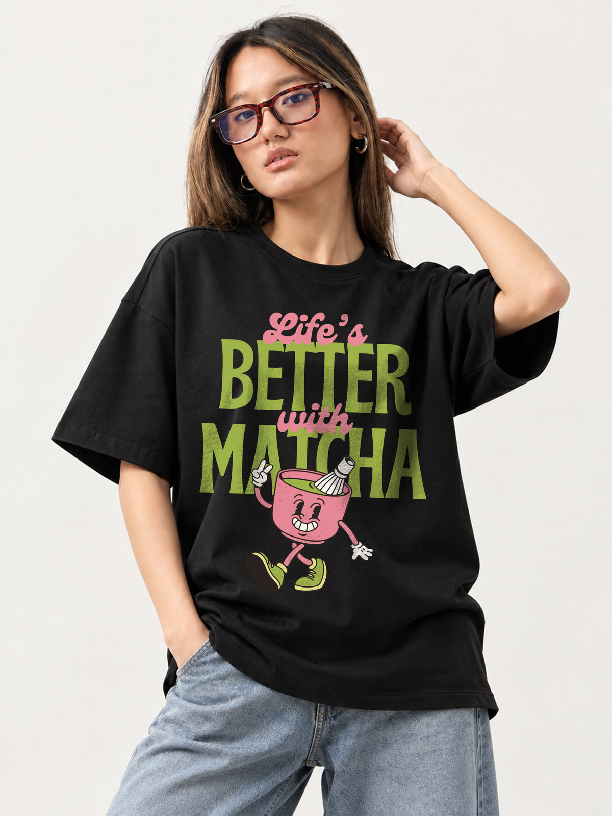 Life's Better With Matcha Oversized T-Shirt - Black