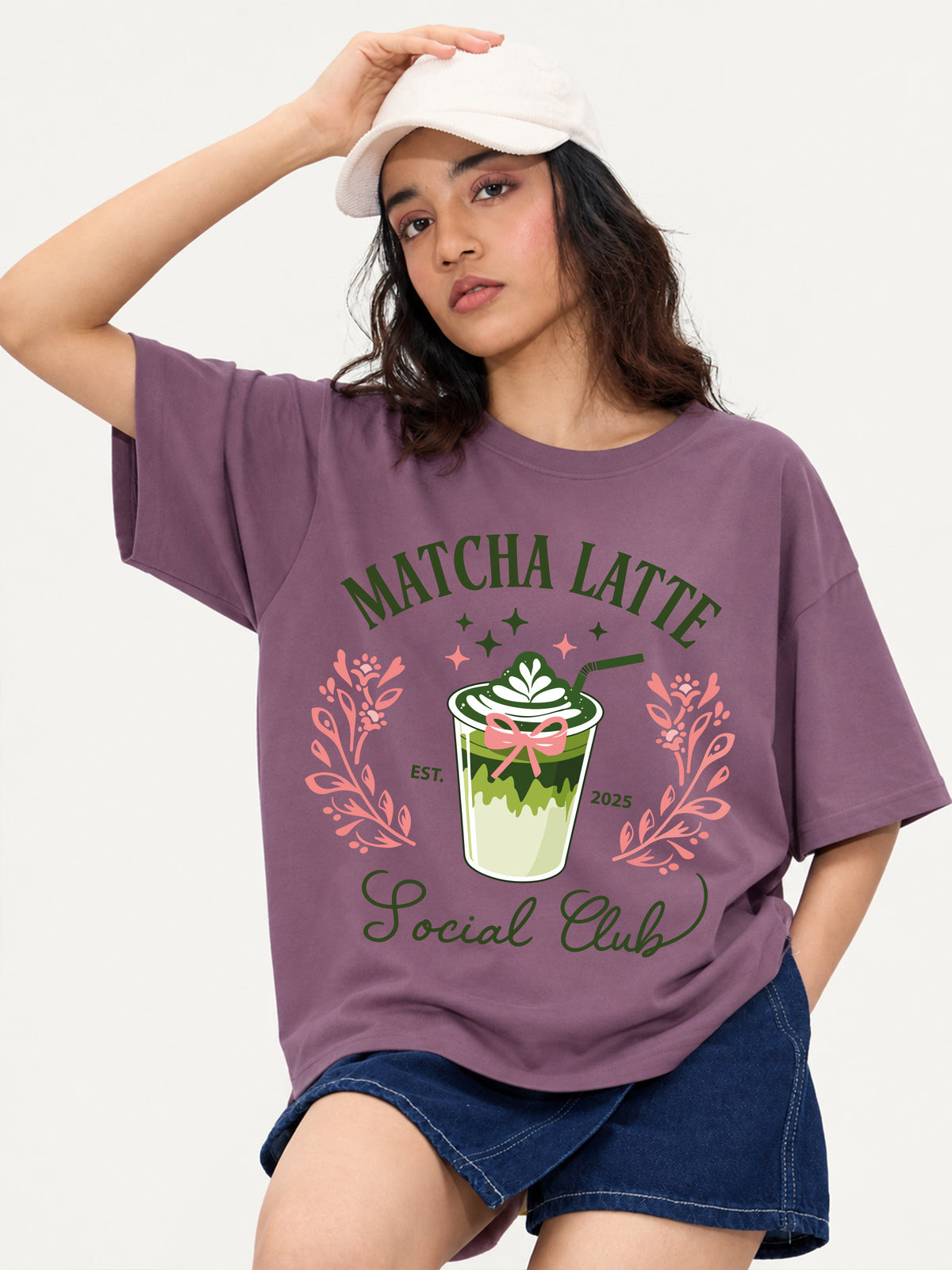 Matcha Latte Social Club Oversized T-Shirt - Purple