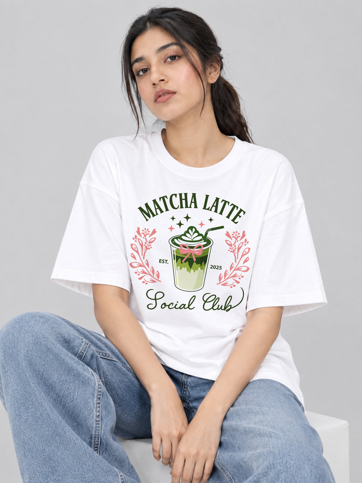Matcha Latte Social Club Oversized T-Shirt - White
