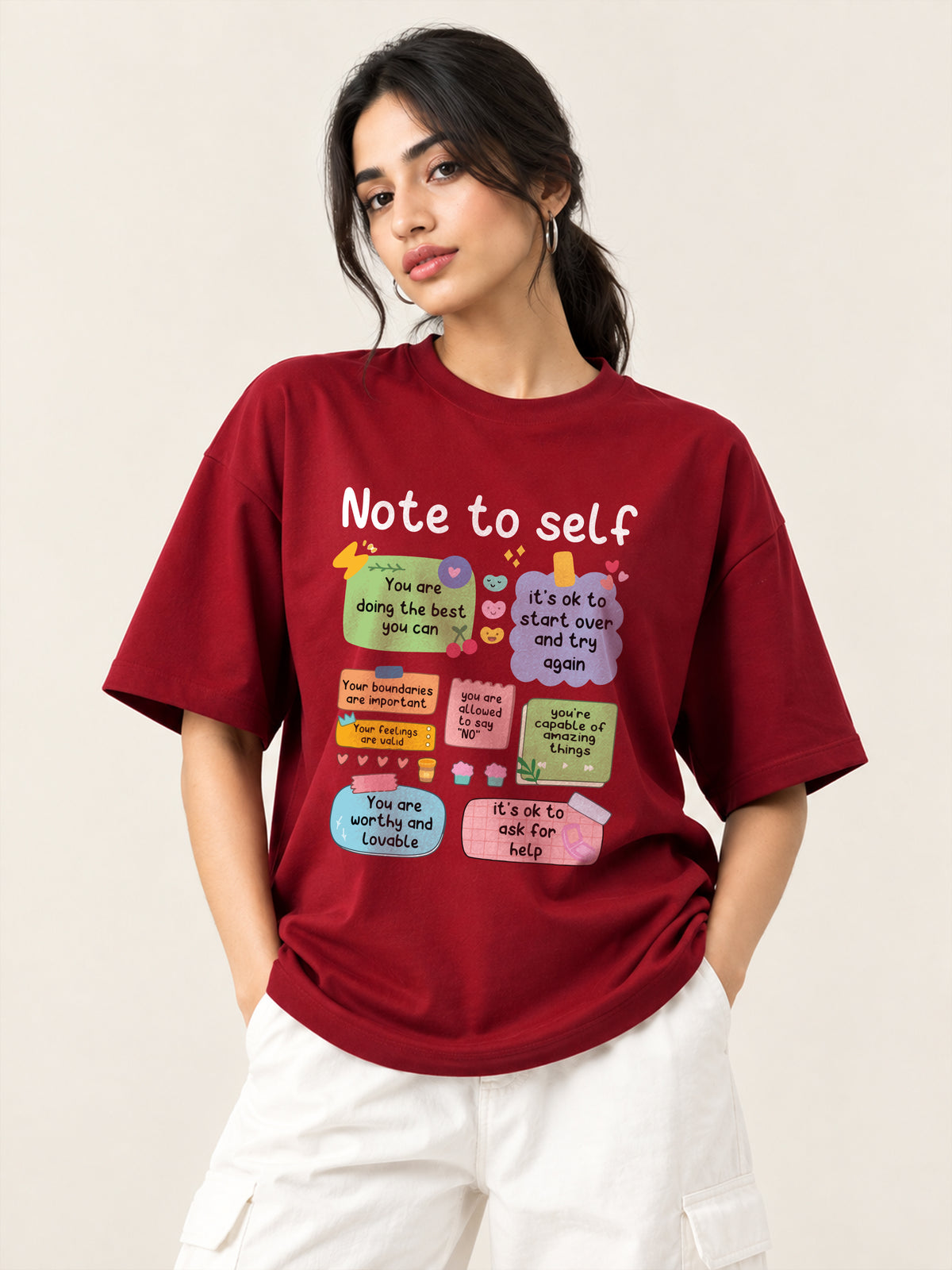 Note To Self Oversized T-Shirt - Maroon